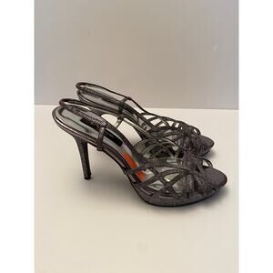 NINA Women's High Heels Silver Glitter Sparkle Open Toe Strappy Size 9.5M